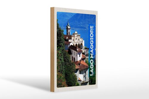 Holzschild Reise 20x30cm Lago Maggiore Aussicht Meer Stadt