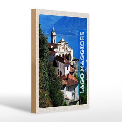 Holzschild Reise 20x30cm Lago Maggiore Aussicht Meer Stadt