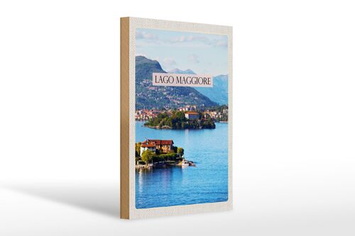 Holzschild Reise 20x30cm Lago Maggiore Aussicht Insel Meer