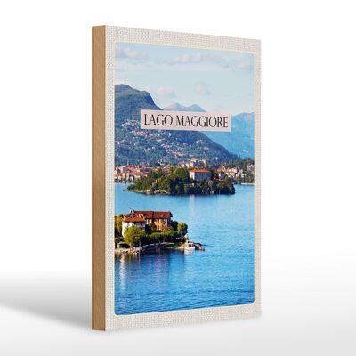 Cartel de madera viaje 20x30cm Lago Maggiore vista isla mar