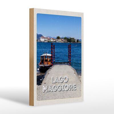 Cartello da viaggio in legno 20x30cm Lago Maggiore isola di lusso mare