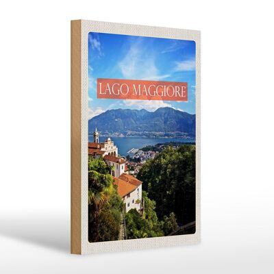 Holzschild Reise 20x30cm Lago maggiore Gebirge Natur Meer