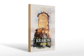 Panneau en bois voyage 20x30cm tour de Cracovie peinture voyage destination de voyage 1