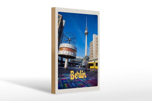 Holzschild Reise 20x30cm Berlin Uhr Alexanderplatz Geschenk