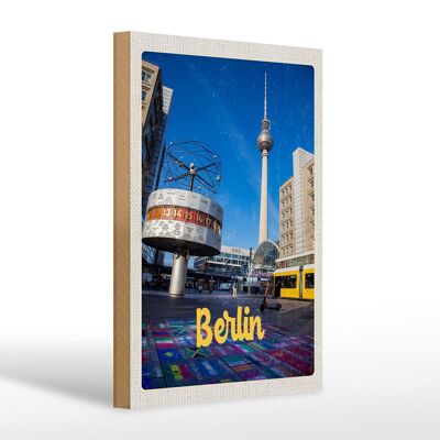 Holzschild Reise 20x30cm Berlin Uhr Alexanderplatz Geschenk