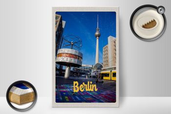 Panneau en bois voyage 20x30cm horloge Berlin Alexanderplatz cadeau 2