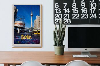 Panneau en bois voyage 20x30cm horloge Berlin Alexanderplatz cadeau 3