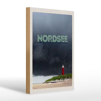 Cartel de madera viaje 20x30cm Faro del Mar del Norte tormenta