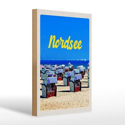 Cartello in legno da viaggio 20x30 cm Mare del Nord spiaggia mare