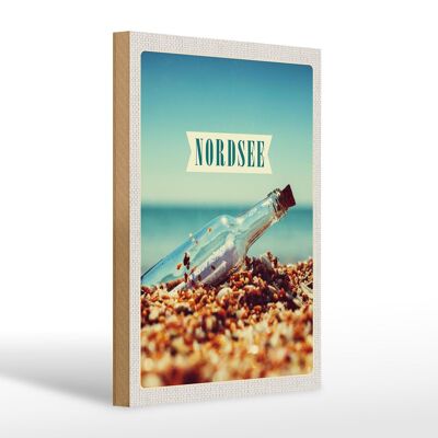 Wooden sign travel 20x30cm North Sea beach sea message in a bottle
