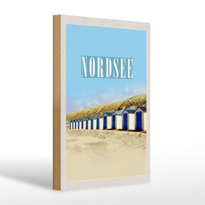 Panneau en bois voyage 20x30cm Plage de la mer du Nord Stranhäusschen Sonner