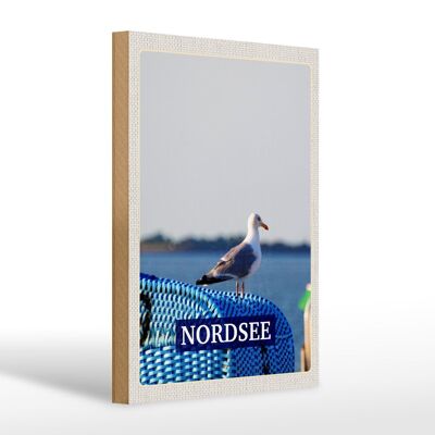 Panneau en bois voyage 20x30cm Mer du Nord Mouette Plage Mer Vacances Voyage