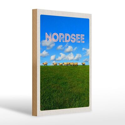 Wooden sign travel 20x30cm North Sea clouds meadow sheep nature