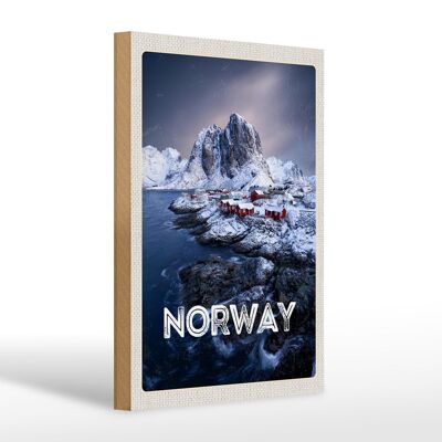 Cartel de madera viaje 20x30cm Noruega invierno helada mar frío