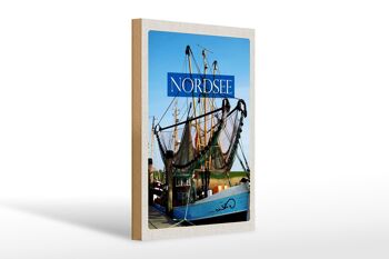 Panneau en bois voyage 20x30cm bateau de pêche mer du Nord filet de pêche 1