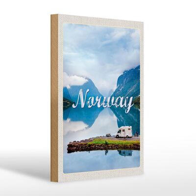 Cartel de madera viaje 20x30cm Noruega camping mar viajes naturaleza