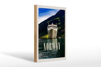 Panneau en bois voyage 20x30cm Norvège yacht montagnes mer nature 1