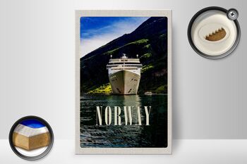Panneau en bois voyage 20x30cm Norvège yacht montagnes mer nature 2