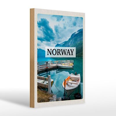 Holzschild Reise 20x30cm Norwegen Boot Insel Urlaub Trip