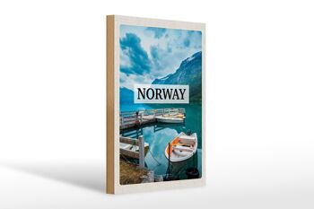Panneau en bois voyage 20x30cm Norvège bateau île voyage de vacances 1