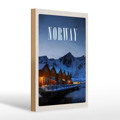 Cartel de madera viaje 20x30cm Noruega invierno nieve lugar de vacaciones