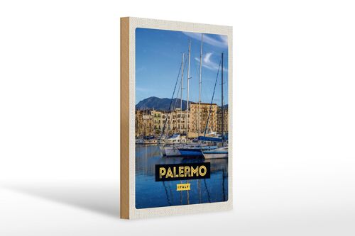 Holzschild Reise 20x30cm Palermo Italien Meer Boote