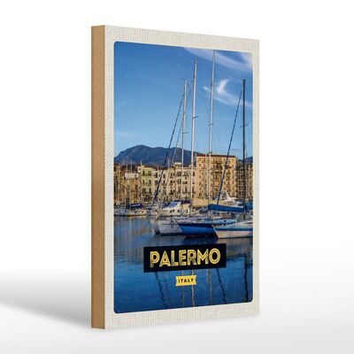 Cartel de madera viaje 20x30cm Palermo Italia barcos de mar