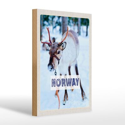 Cartello in legno da viaggio 20x30 cm Norvegia cervo inverno neve