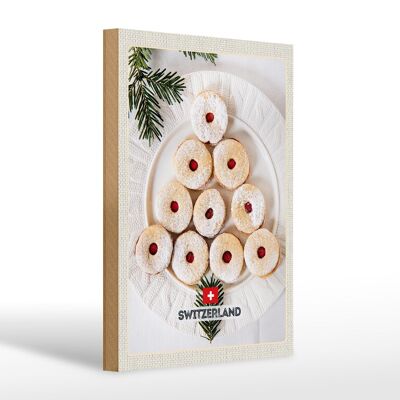 Cartel de madera viaje 20x30cm Suiza Mermelada de galletas navideñas