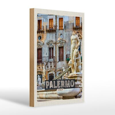 Panneau en bois voyage 20x30cm Palerme Italie sculpture vieille ville