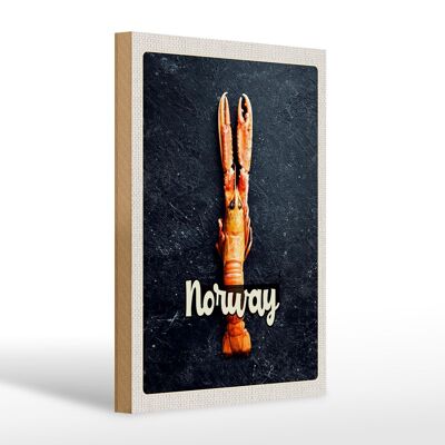 Cartel de madera viaje 20x30cm Noruega platos de pescado cangrejos