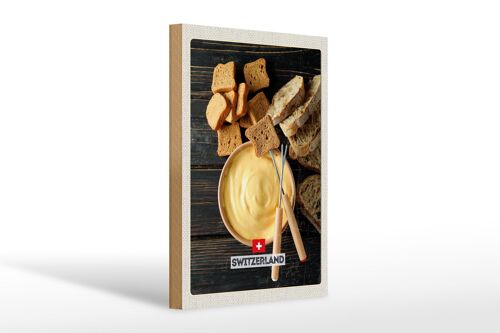 Holzschild Reise 20x30cm Schweiz Bern Brot in flüssigem Käse