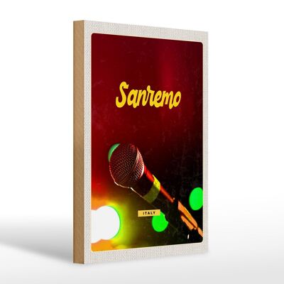 Cartel de madera viaje 20x30cm Actuación banda de música Sanremo Italia