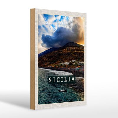 Cartello in legno da viaggio 20x30 cm Sicilia spiaggia vacanza mare destinazione viaggio