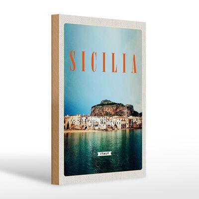 Panneau en bois voyage 20x30cm Sicile plage Europe lieu de vacances