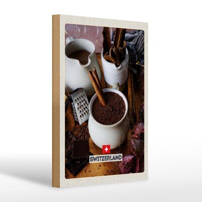 Cartel de madera viaje 20x30cm Suiza postre chocolate canela