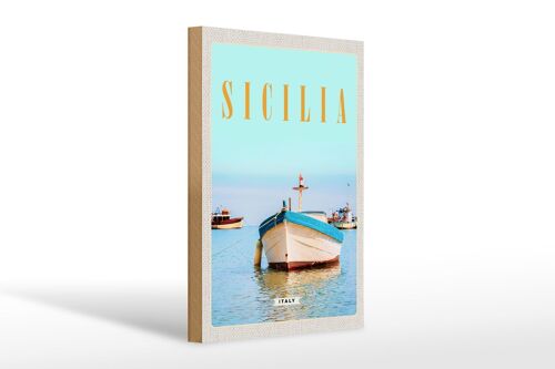 Holzschild Reise 20x30cm Sizilien Italien Boot Ufer Strand