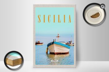 Panneau en bois voyage 20x30cm Sicile Italie bateau rivage plage 2