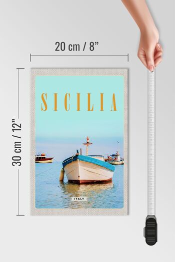 Panneau en bois voyage 20x30cm Sicile Italie bateau rivage plage 4