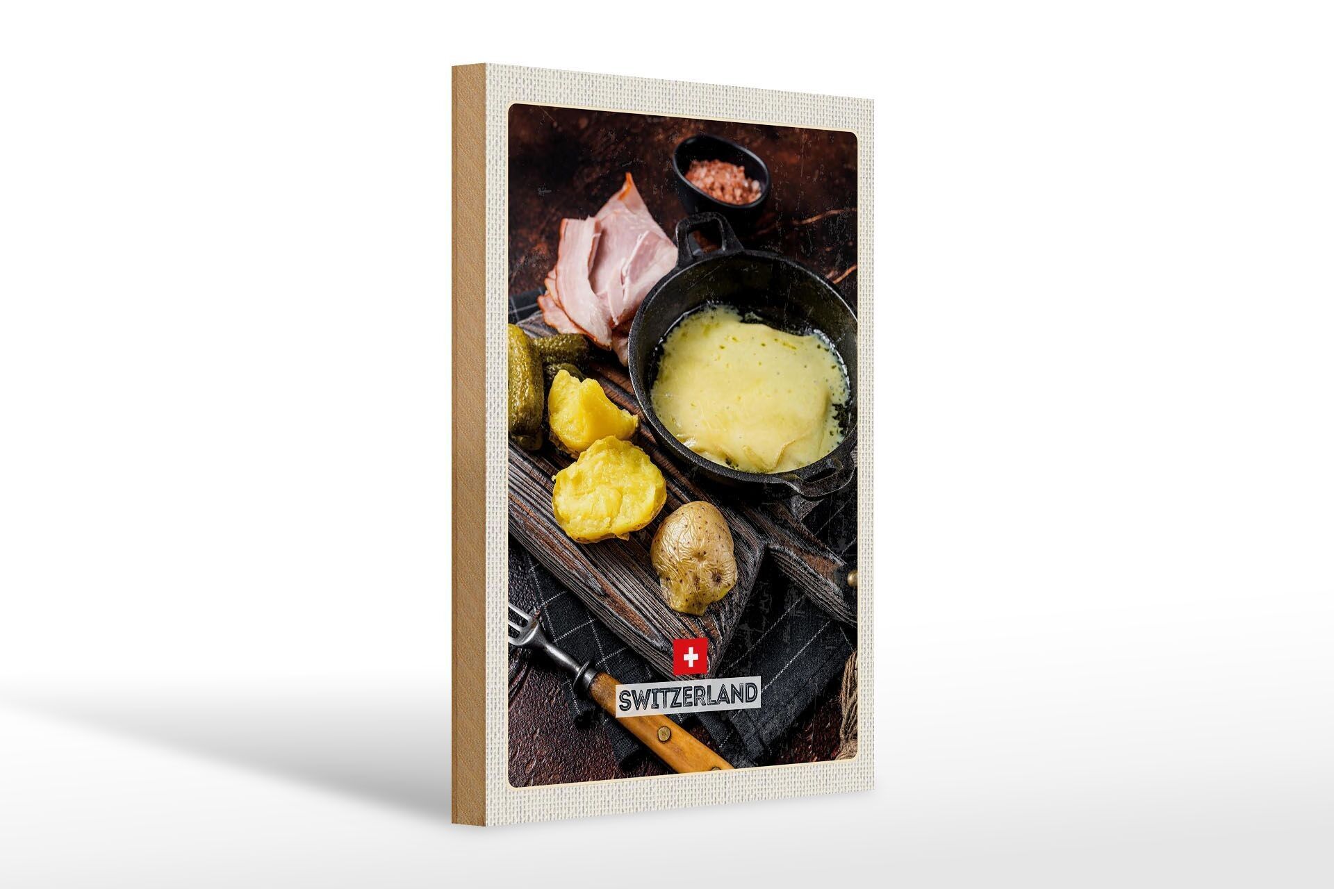 Cartello in legno da viaggio 20x30 cm regalo con patate e formaggio svizzero