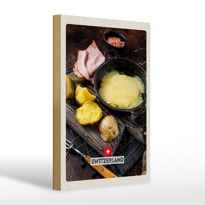 Cartel de madera viaje 20x30cm Suiza patatas queso regalo