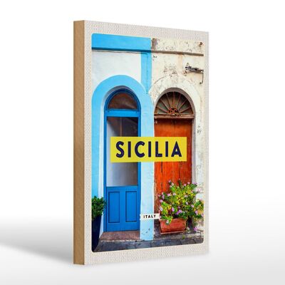 Cartel de madera viaje 20x30cm Sicilia arquitectura Edad Media