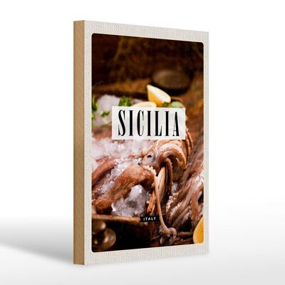Cartel de madera viaje 20x30cm Sicilia Italia platos comida