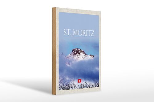 Holzschild Reise 20x30cm St. Moritz Aussicht auf Berg Spitze