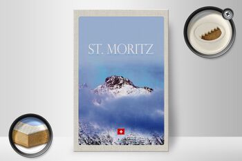 Panneau en bois voyage 20x30cm pcs. Vue de Moritz sur le sommet de la montagne 2