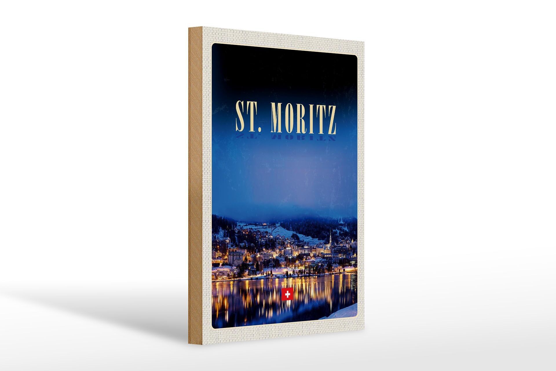 Cartello in legno da viaggio 20x30cm pz. Moritz Austria neve invernale