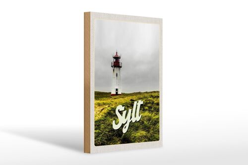 Holzschild Reise 20x30cm Sylt Strand Leuchtturm Wiese