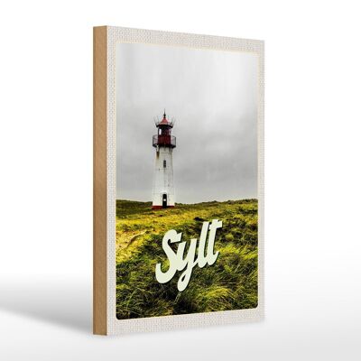 Cartello in legno da viaggio 20x30 cm Prato del faro della spiaggia di Sylt