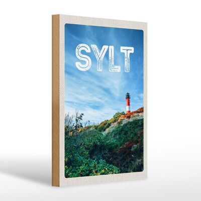 Cartello in legno da viaggio 20x30 cm Faro dell'isola di Sylt in Germania