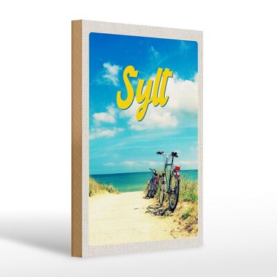 Cartello in legno da viaggio 20x30 cm Sylt spiaggia sabbia di mare bicicletta estiva